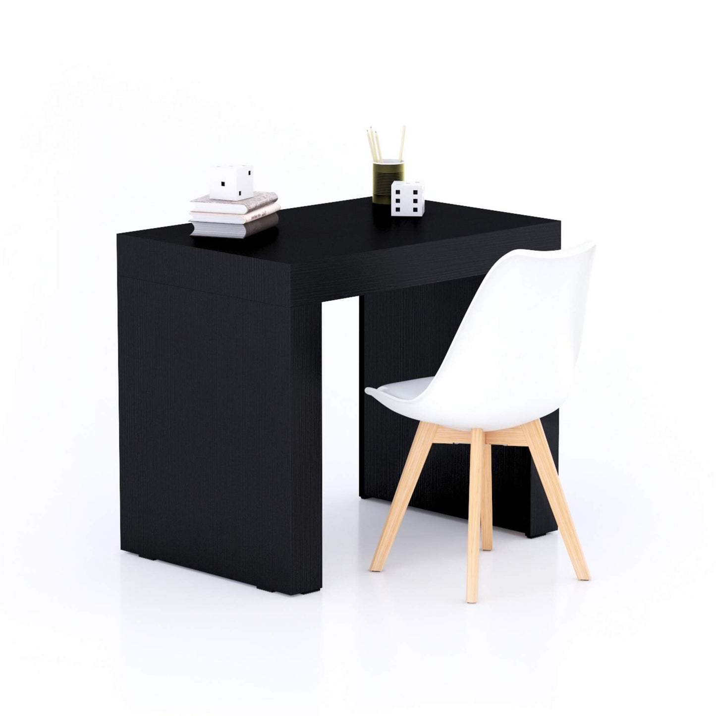 Mobili Fiver, Bureau Evolution 70,9 x 23,6 po, Frêne noir avec un pied, finition stratifiée, bureau moderne, bureau d'écriture et d'étude pour chambre à coucher, bureau, meubles italiens 