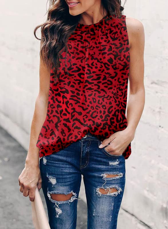 Dokotoo Womens Casual Sleeveless Shirts Halter Neck Leopard Print Tank Top and Blouses