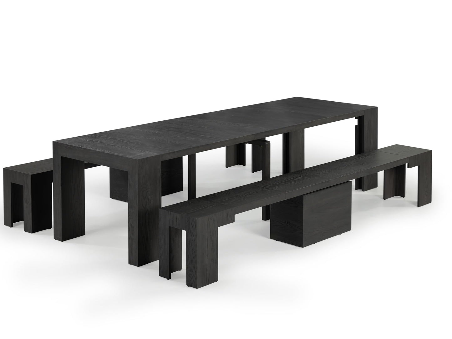 Transformer Table Esstisch-Set für 4 bis 12, ausziehbarer Esstisch aus Holz mit ausziehbarer Bank, Möbel für kleine Räume, Küchentisch-Set (Dunkelgrau, Tisch + Bank) 