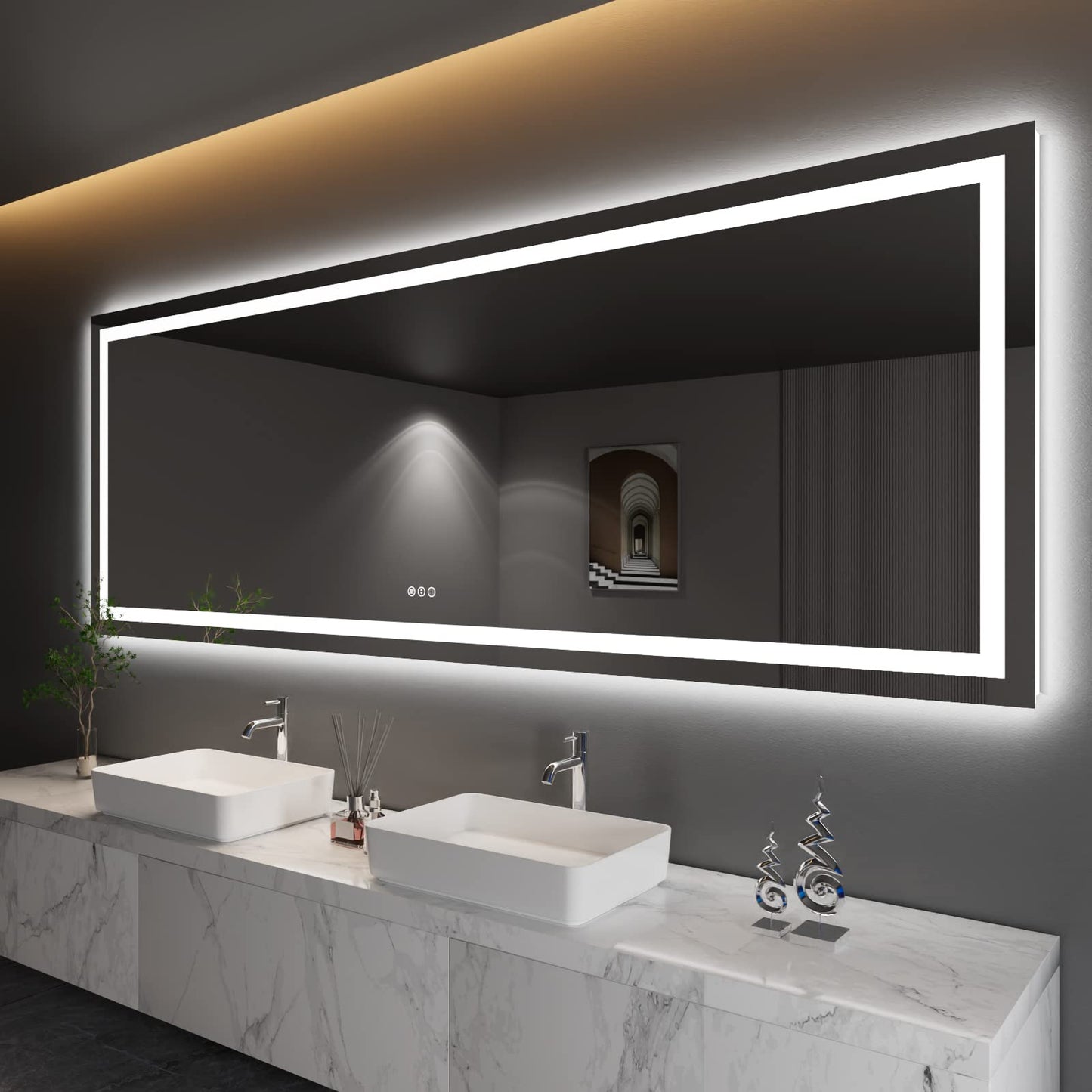 Amorho 20"x 28" LED Bathroom Mirror with Black Frame, Front Light and Backlit(Controlled Separately), Stepless Dimmable, Anti-Fog, Shatter-Proof, 3 Colors, Memory