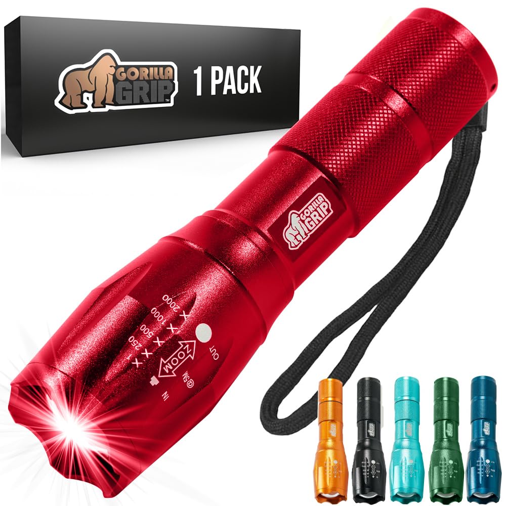 Gorilla Grip Leistungsstarke LED-Taschenlampe, 237 m, wasserfest, 5 einstellbare Modi, taktische Taschenlampe, hohe Lumen, ultrahelle Akku-Zoom-Taschenlampen, kleines Mini-Taschenlampen-Zubehör fürs Campingauto, 2er-Pack, Gold 