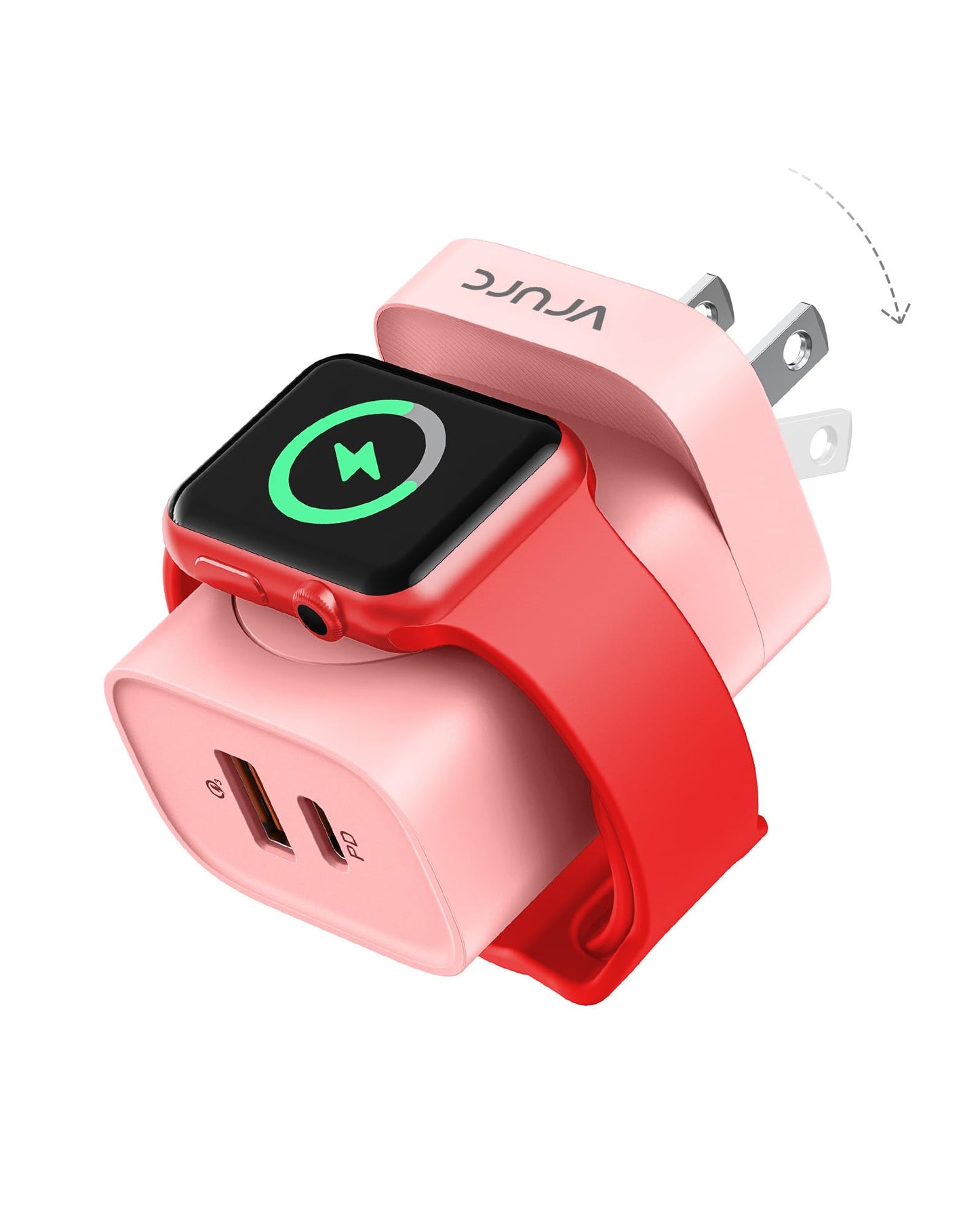 VRURC für Apple Watch-Ladegerät, PD 20 W 3-in-1-Schnellladeblock mit magnetischem kabellosem Laden und zwei Anschlüssen, faltbarer Stecker USB C-Wandladegerät für iPhone 15 14 13, Android, Tablets usw. - Schwarz 