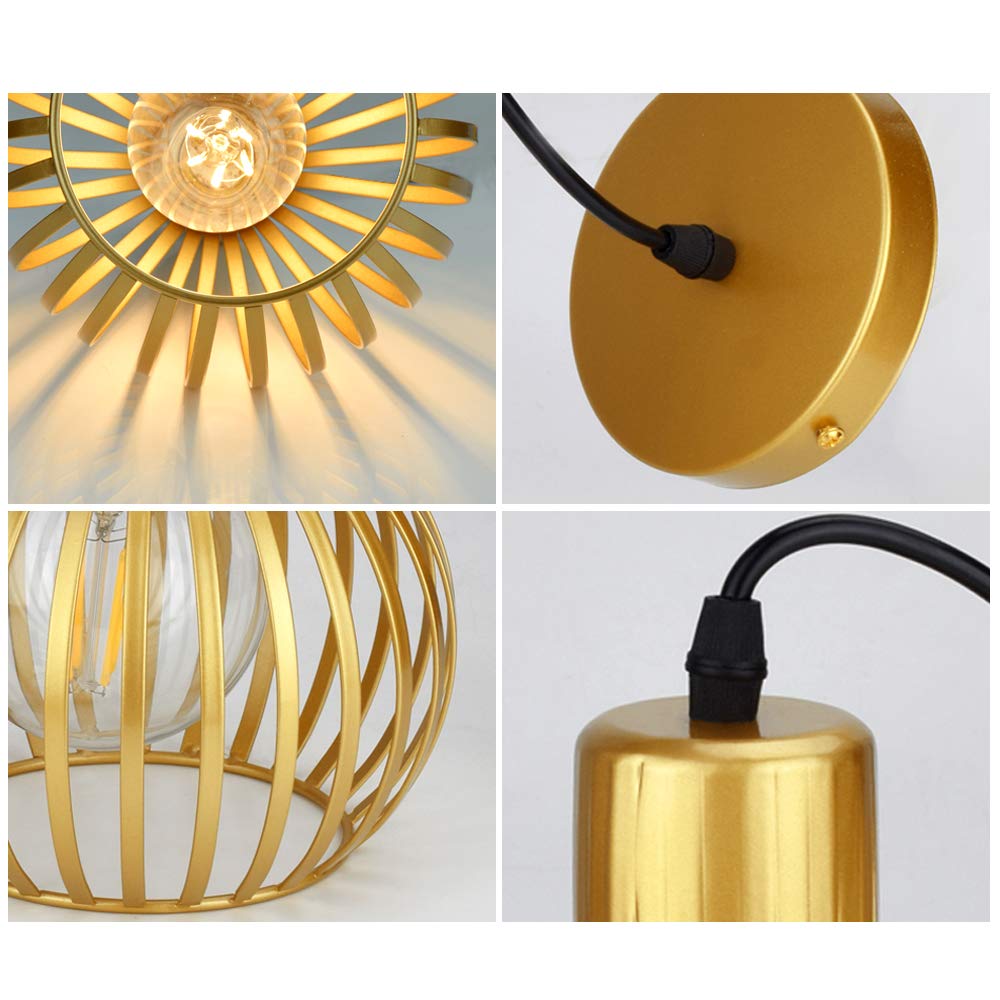 DLLT Gold Pendant Ceiling Lights Fixtures, Classic Pendant Lamp, E26 Industrial Metal Hanging Pendant Led Lighting for Kitchen, Bedroom, Dining Room, Hallway, Loft, Restaurant, Bar, Entryway