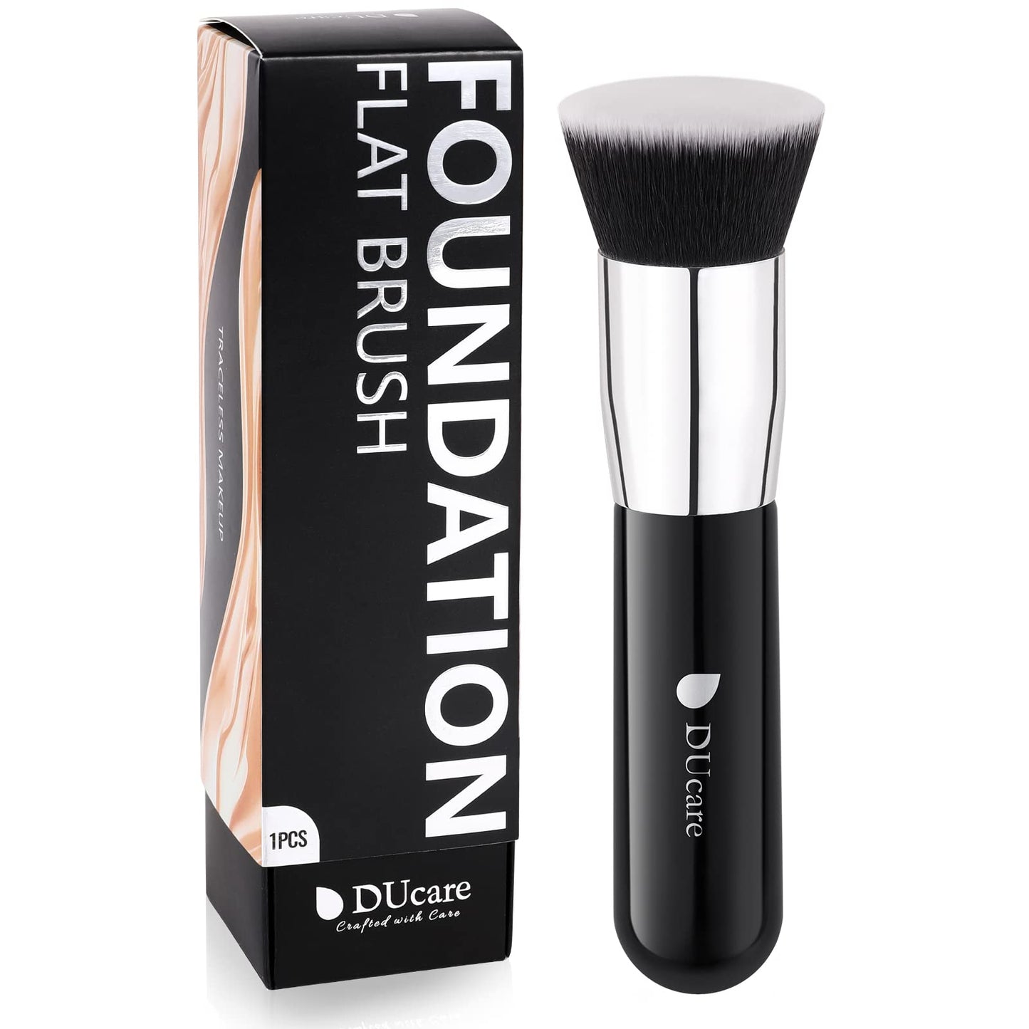 DUcare Selbstbräunerpinsel, Kabuki-Grundierungspinsel für flüssiges Make-up, flache Oberseite, professioneller Stick, zum Polieren und Verblenden von Mineralpuder, großer Make-up-Gesichtspinsel, Schwarz 