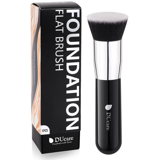 DUcare Self Tanner Brush Kabuki Foundation Brush for Liquid Makeup Flat Top Professional Stick Buffing Blending Mineral Powder Large Makeup Face Brush, Black