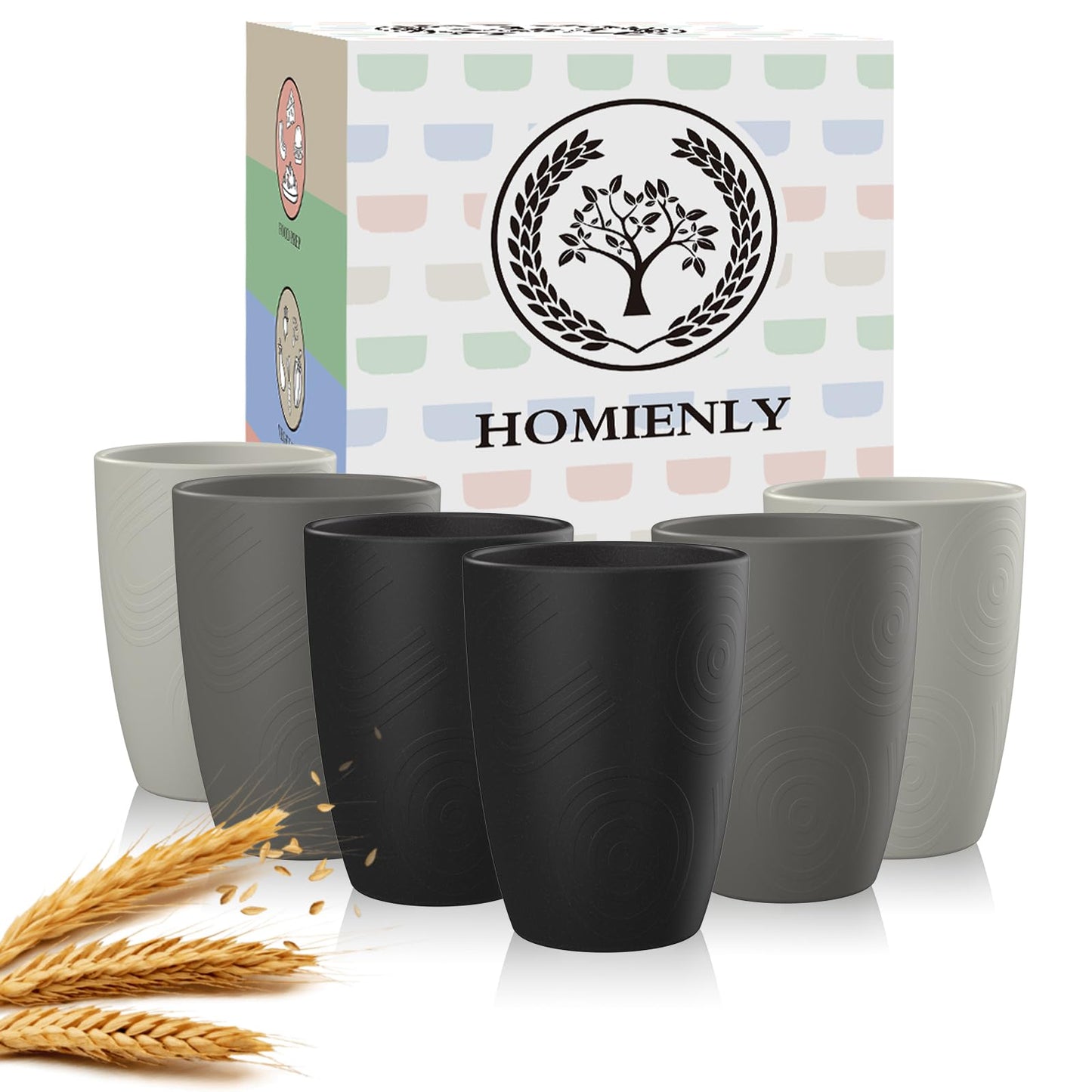 Homienly Wheat Straw Cups – Reusable, Unbreakable, Tumblers, Stackable & Dishwasher Safe