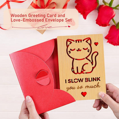 Wooden Valentines Day Card for Her Him, Romantic Wood Happy Valentines Day Gifts for Husband Wife Girlfriend Boyfriend, Wooden Valentine Greeting Card