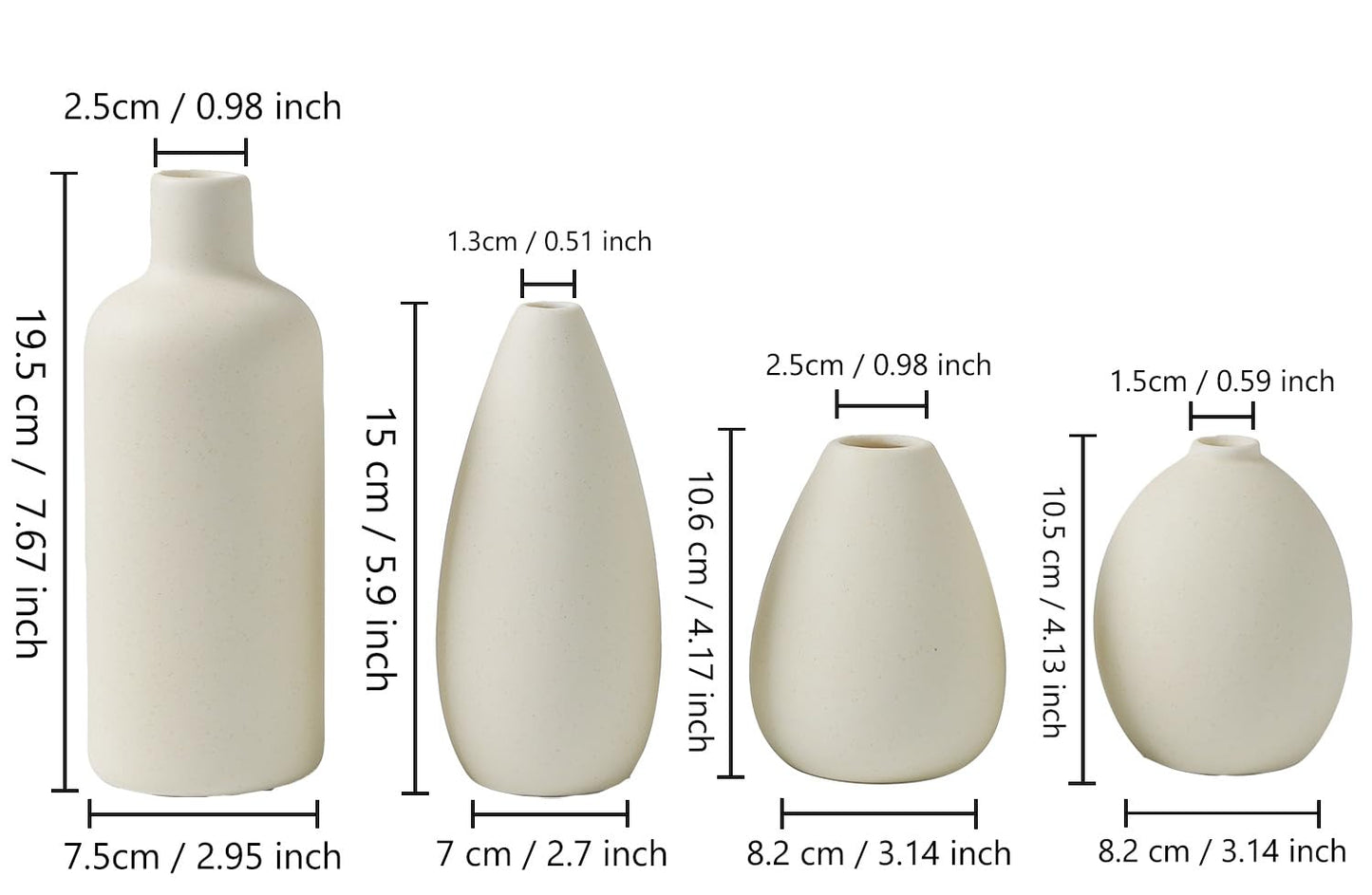 CEMABT Beiges Keramikvasen-Set, 3 kleine Blumenvasen zur Dekoration, moderne Boho-Bauernhaus-Heimdekoration, dekorative Vase für Pampasgras und Trockenblumen, ideales Regal, Tisch, Bücherregal, Eingangsbereich – Used-Look 