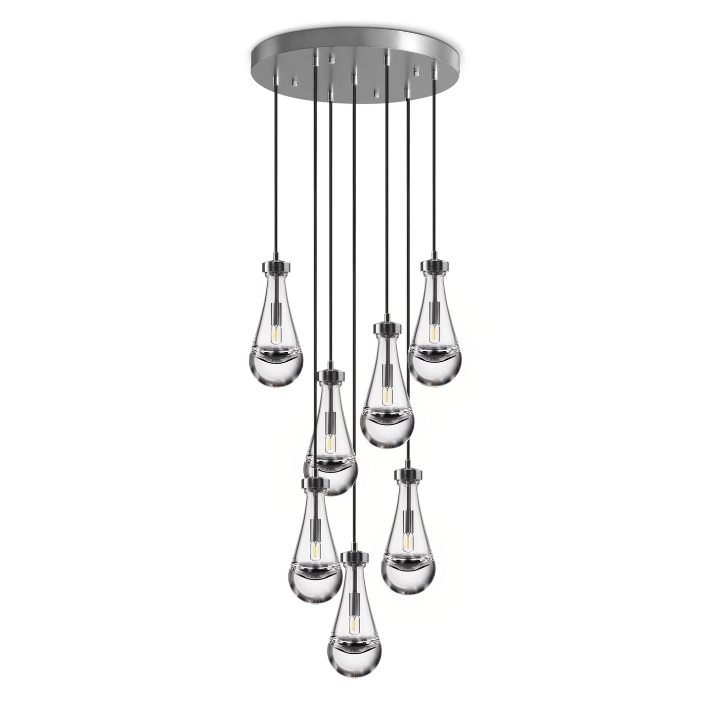 H100'' High Ceiling Chandelier for Entryway,Modern Raindrop Chandeliers for Living Room,Brass 7 Light Adjustable Rope Teardrop Pendant Lights Kitchen Island for Hallway/Staircase