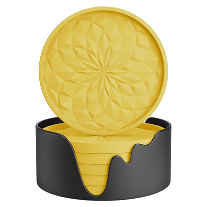 Silicone Coasters with Holder – 6-Pack, Thickened Non-Slip Deep Tray Drink Coasters