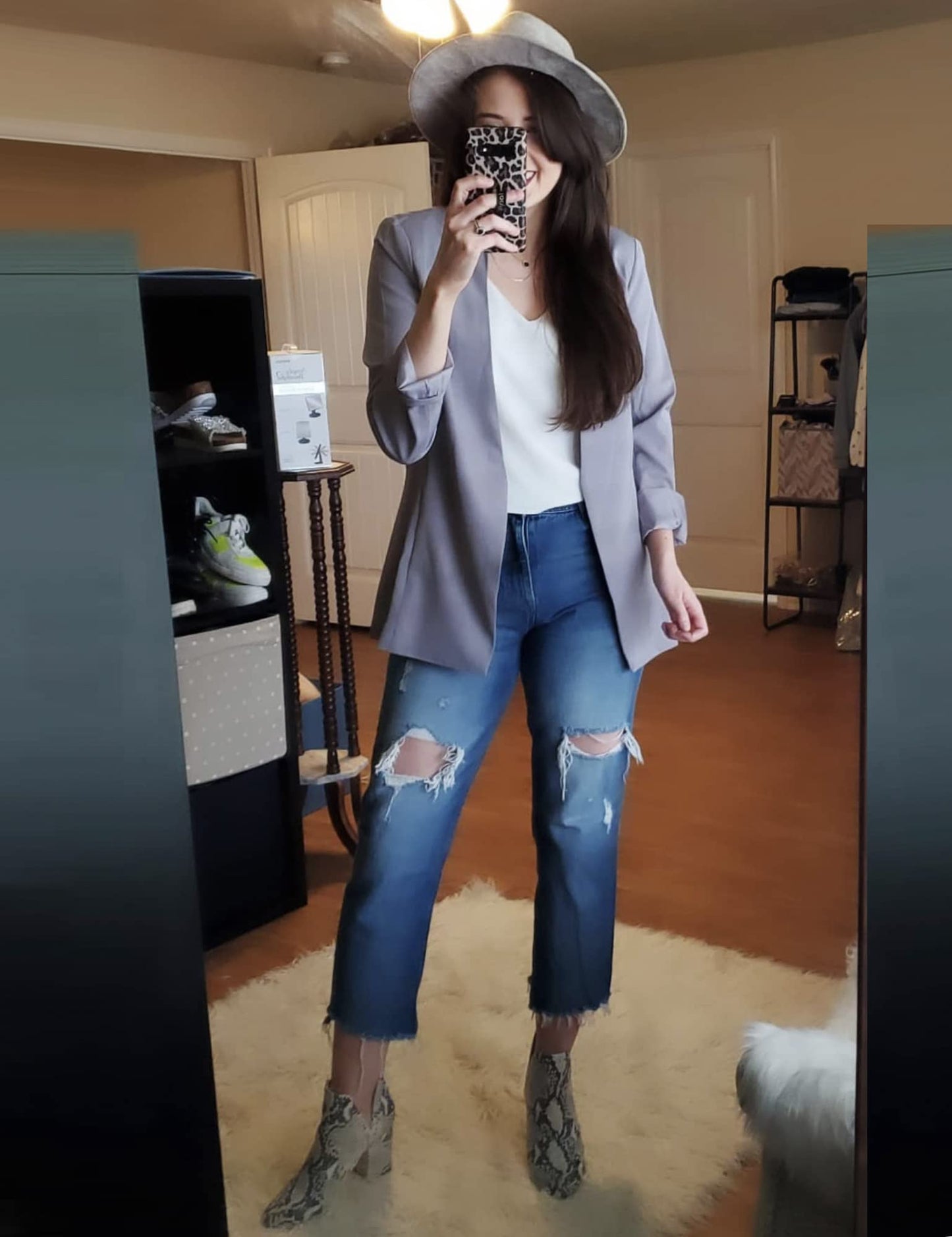 Veste de costume blazer de travail décontractée à poches ouvertes sur le devant pour femme GRAPENT 