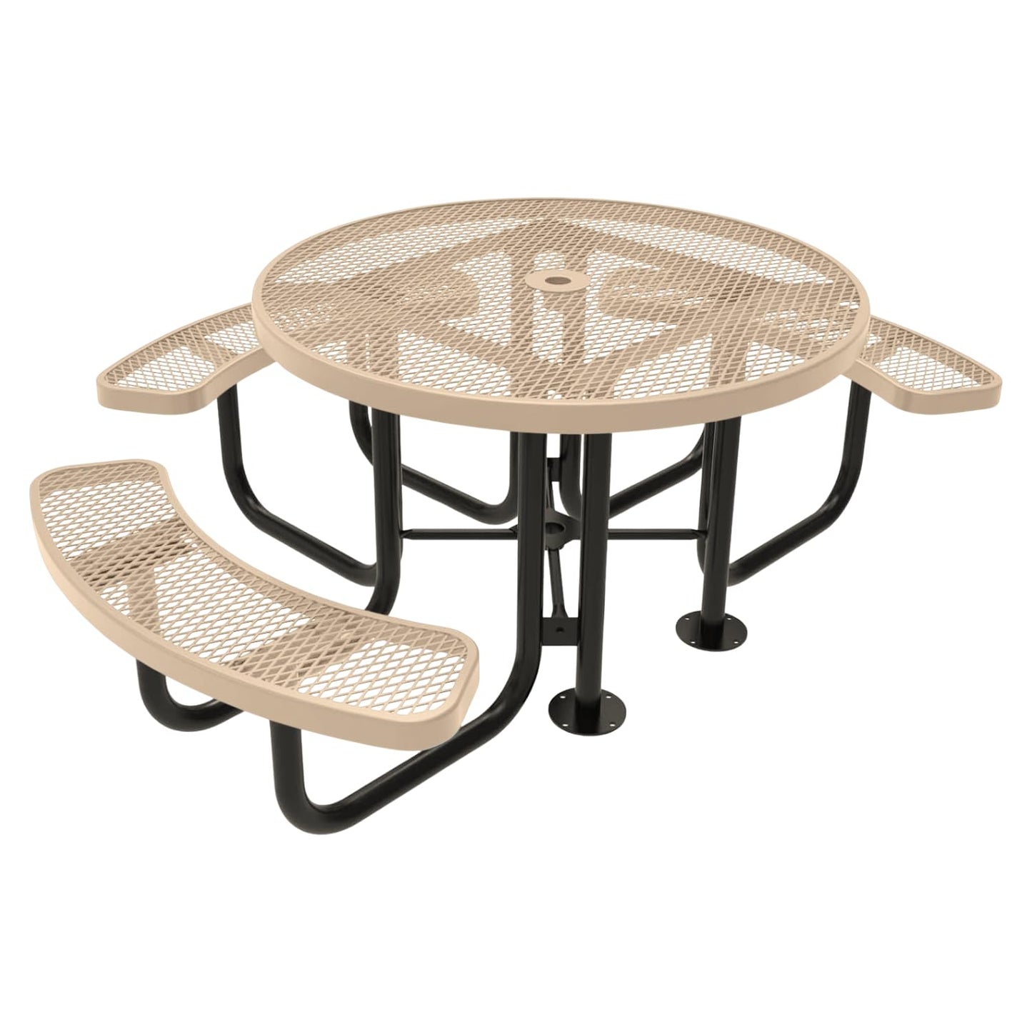 Table de pique-nique d'extérieur portable et robuste avec trou pour parasol, mobilier d'extérieur en métal déployé de qualité commerciale, fabriqué en Amérique (plateau rond de 46 po, bleu clair) 