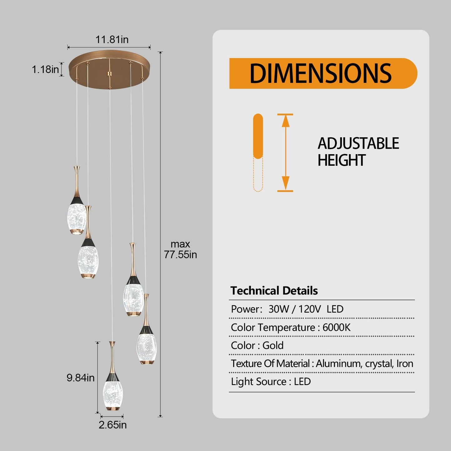 Moderne Pendelleuchte in Schwarzgold, dimmbare LED-Deckenleuchte, Mini-Pendelleuchte in Tropfenform aus Kristall für Kücheninsel, Schlafzimmer, Flur, Eingangsbereich (3er-Pack) 