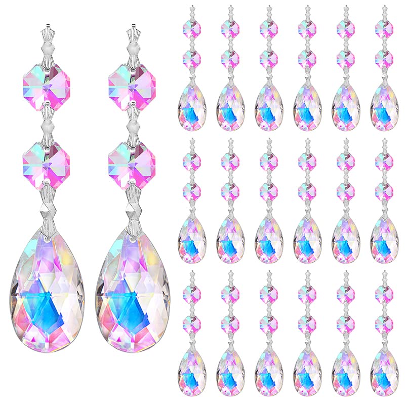 20pcs 38mm Suncatcher Teardrop Chandelier Prisms Crystal Pendants,Colorful Teardrop Crystals for Chandeliers,Glass Prisms Sun Catcher for Chandeliers with Hooks