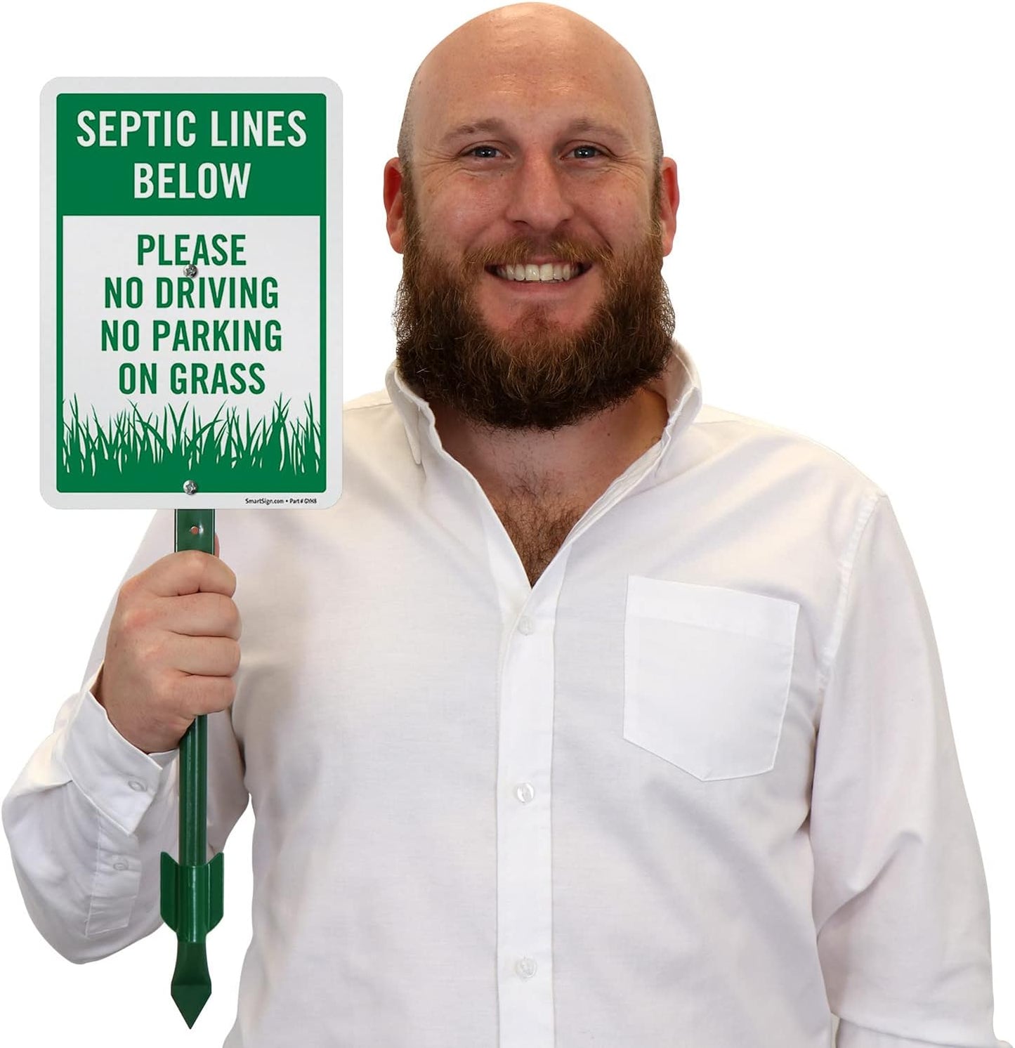 SmartSign Septic Lines Below Yard Sign, 10 x 7 in Aluminum Lawn Sign with 18 in Stake, Green & White
