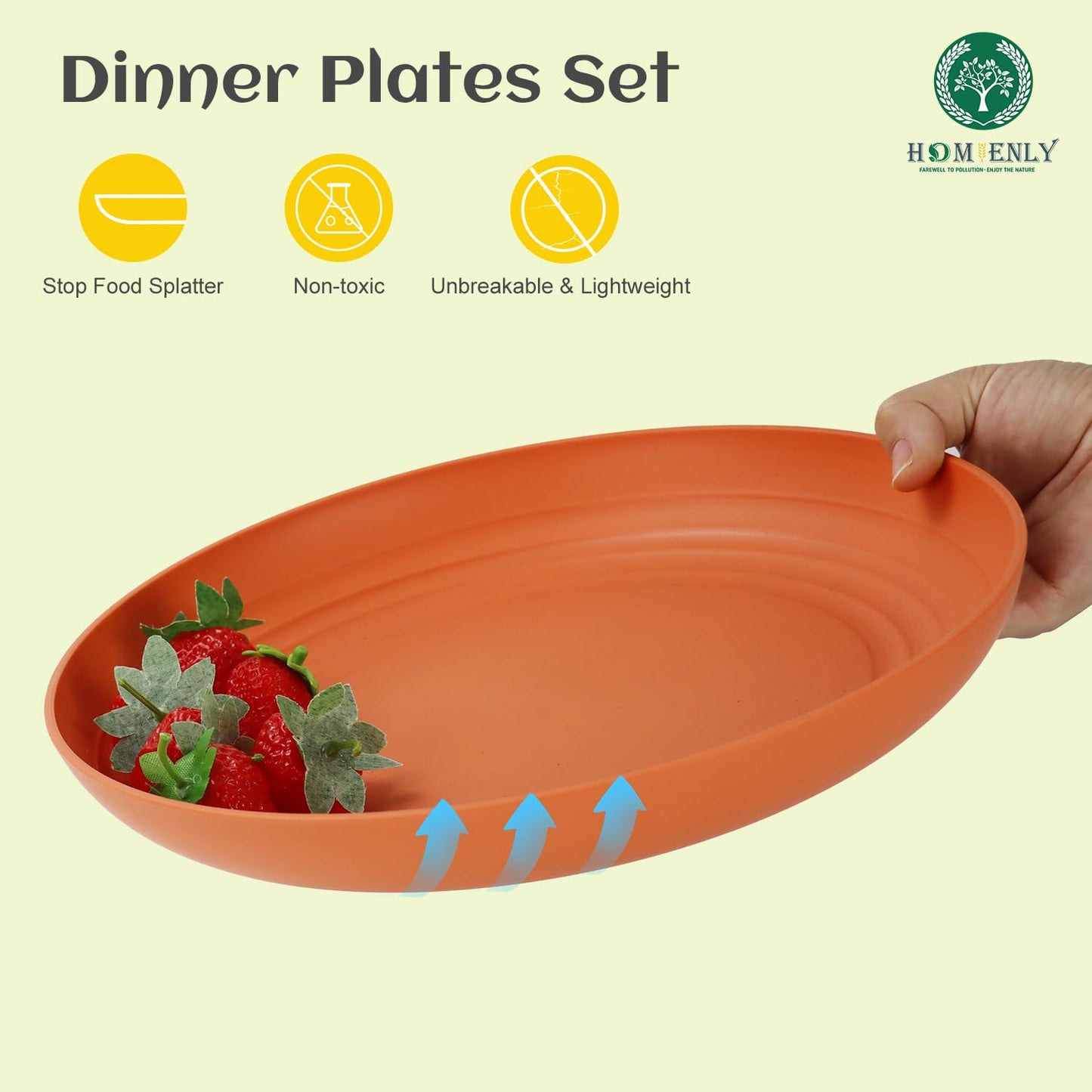 Homienly Deep Dinner Plates Set of 8 Alternative for Plastic Plates Microwave and Dishwasher Safe Wheat Straw Plates for Kitchen Unbreakable Kids Plates with 4 Colors (Classic Bright, 9 inch)