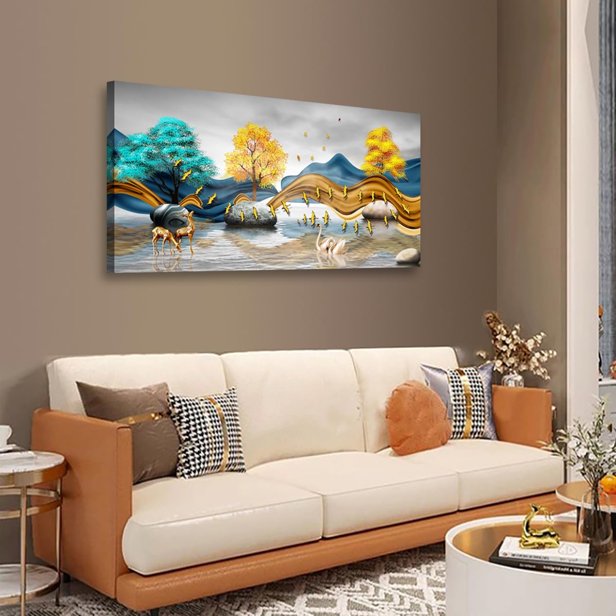 Golden Lotus Pictures Canvas Wall Art for Living room Office Bedroom Wall Decor,Flowers Wall Art Print Paintings Modern Abstract Oil Painting Artwork Waterproof Ready to Hang-20x40inch