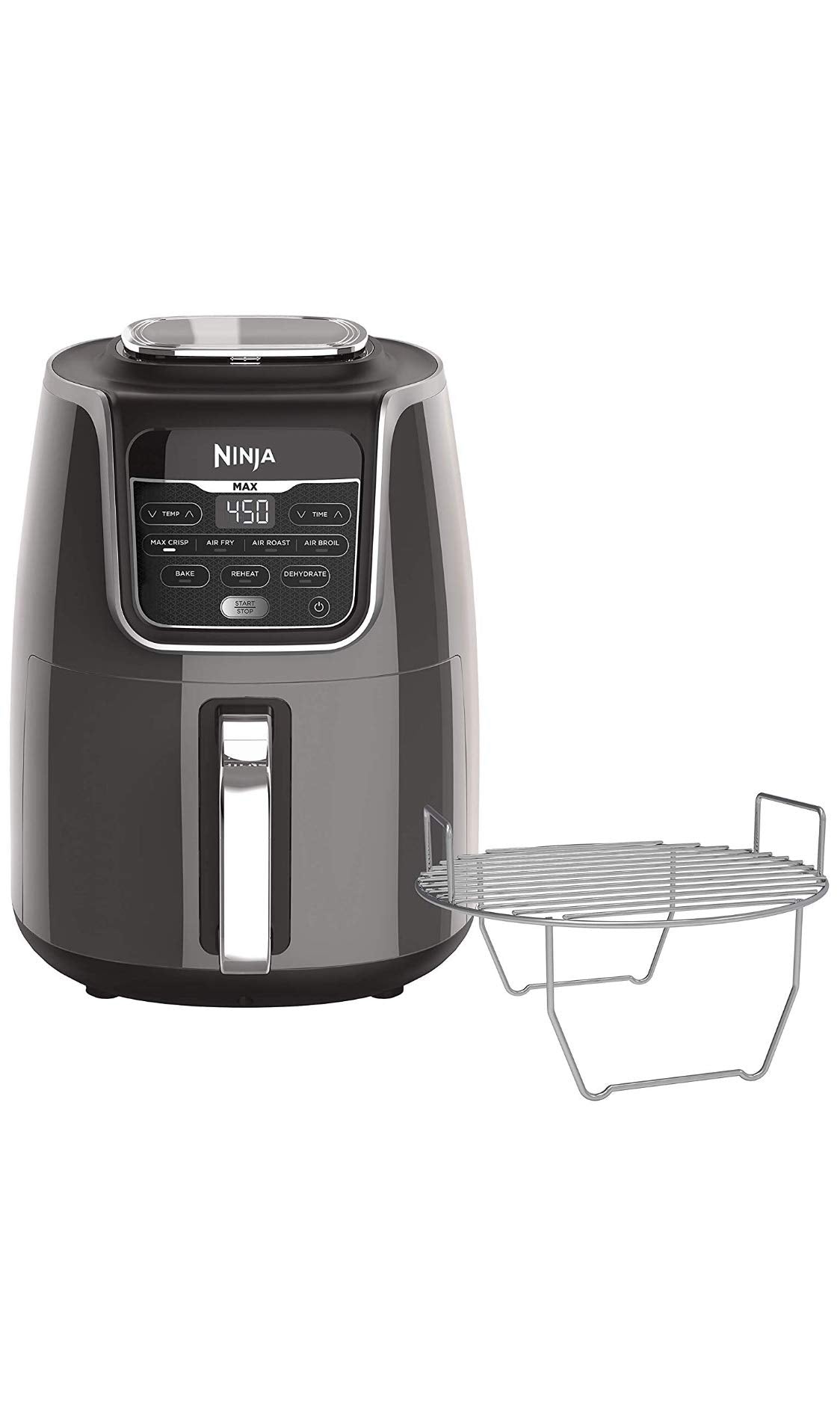 Ninja Air Fryer, Roast, Bake, Air Fry, Roast, Broil, Reheats, & Dehydrates, 4-in-1, Fries, Frozen Food, Veggies, and Juicy Meat, Less Oil, Easy Meals, Healthy Meals, Compact, 4 QT, Grey, AF101