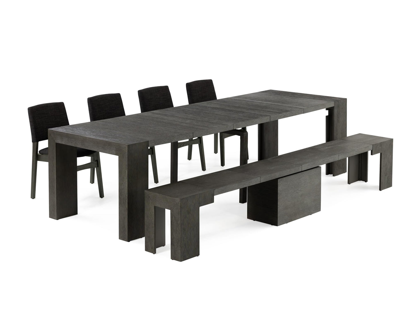 Transformer Table Dining Table Set for 4 to 12, Extendable Wood Dining Table with Expandable Bench, Small Space Furniture, Kitchen Table Set (Dark Grey, Table + Bench)