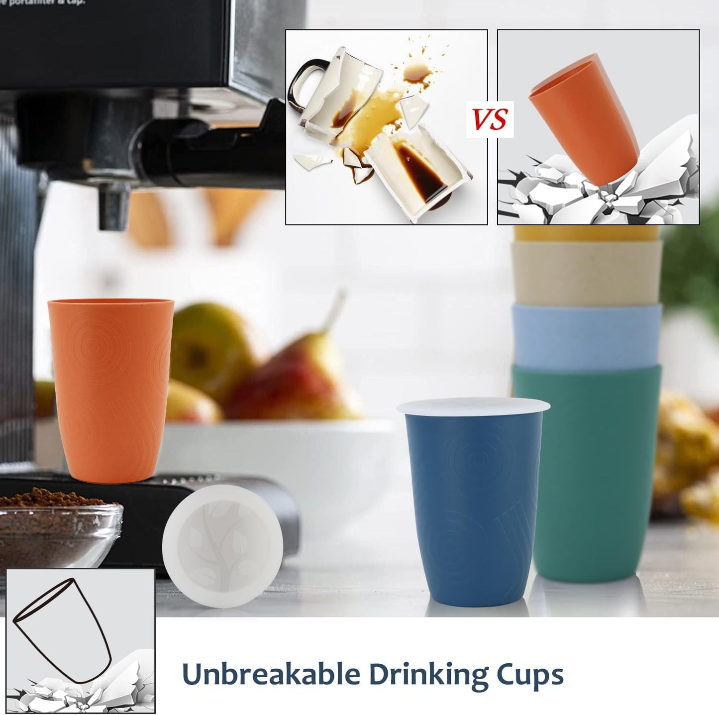 Homienly Wheat Straw Cups Plastic Cups Unbreakable Drinking Cup Reusable Dishwasher Safe Water Glasses Plastic Stackable Water Tumblers in Multi color(20 OZ 8 PCS)