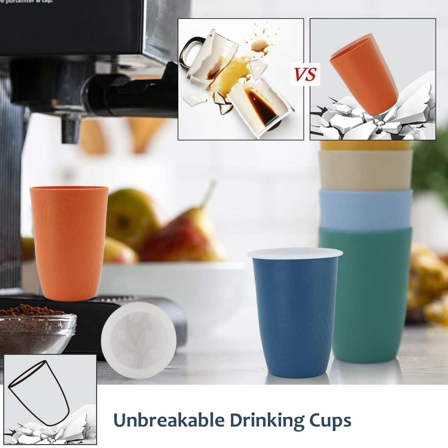 Homienly Wheat Straw Cups – Reusable, Unbreakable, Tumblers, Stackable & Dishwasher Safe