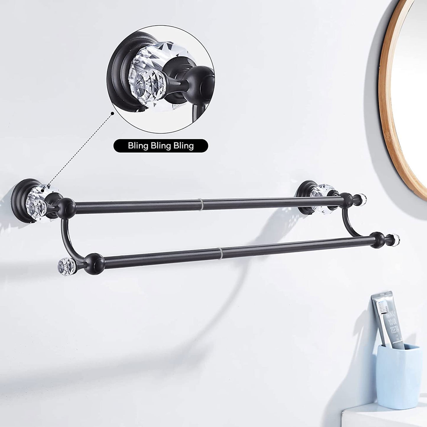 WINCASE Chrome Towel Bar, Adjustable Double Towel Holder, Silver Crystal Bathroom Towel Racks Wall Mounted