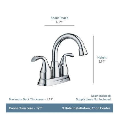Moen Idora Chrome Two-Handle Centerset Bathroom Sink Faucet with Drain Assembly, 84115