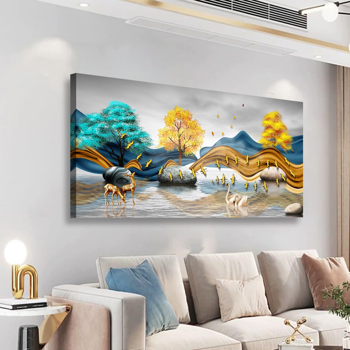 Golden Lotus Pictures Canvas Wall Art for Living room Office Bedroom Wall Decor,Flowers Wall Art Print Paintings Modern Abstract Oil Painting Artwork Waterproof Ready to Hang-20x40inch