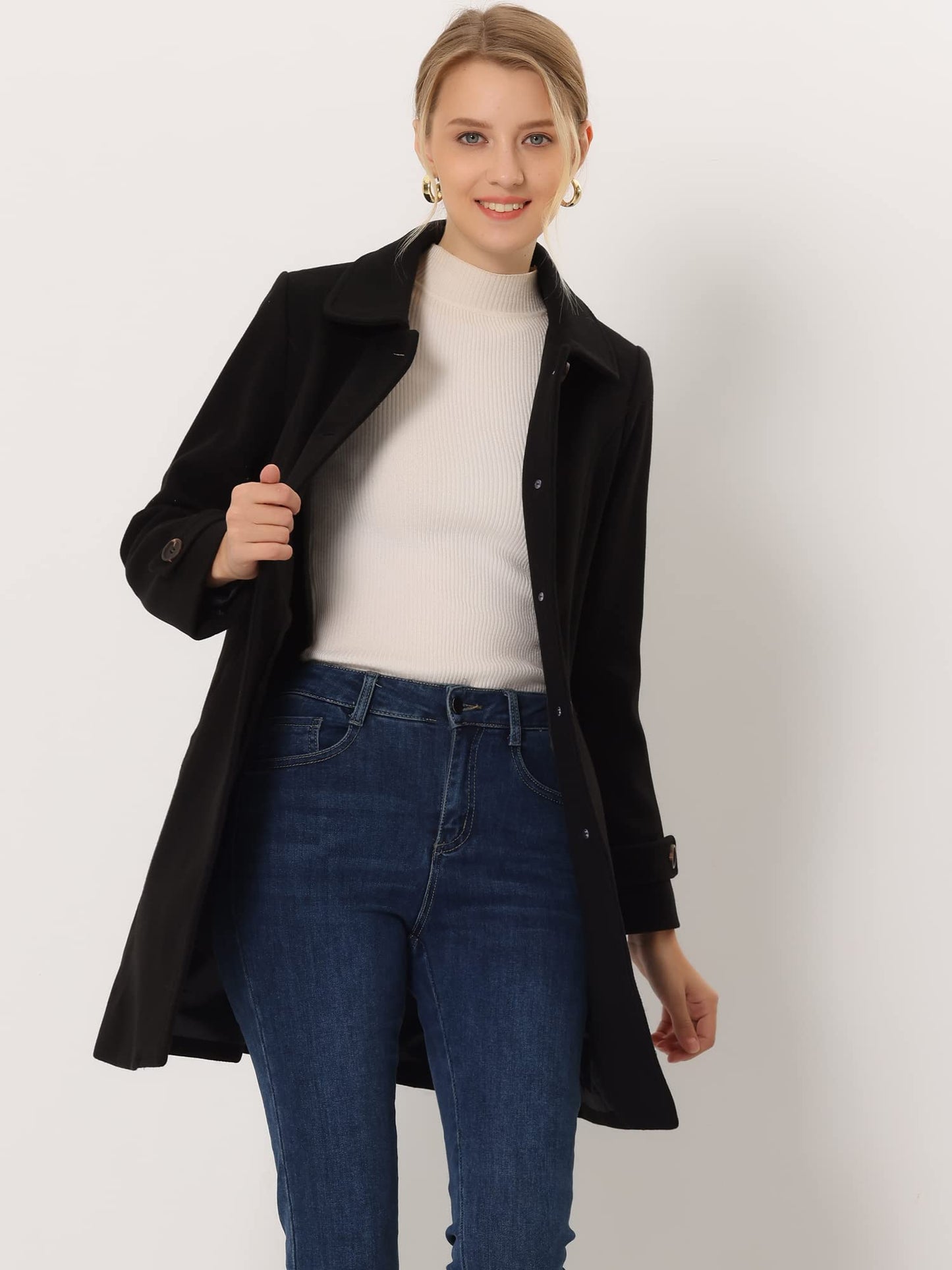 Manteau d'hiver pour femme Allegra K, col Peter Pan, mi-cuisse, coupe trapèze, simple boutonnage