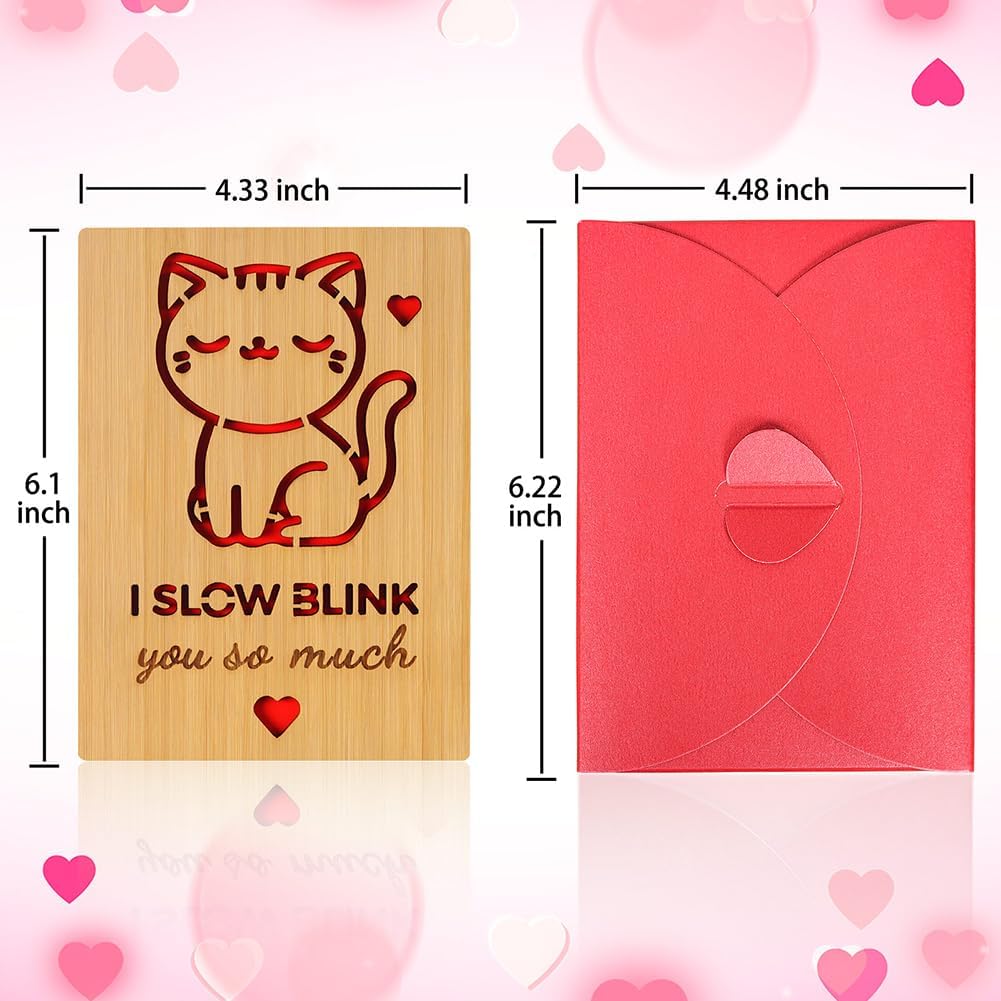 Wooden Valentines Day Card for Her Him, Romantic Wood Happy Valentines Day Gifts for Husband Wife Girlfriend Boyfriend, Wooden Valentine Greeting Card