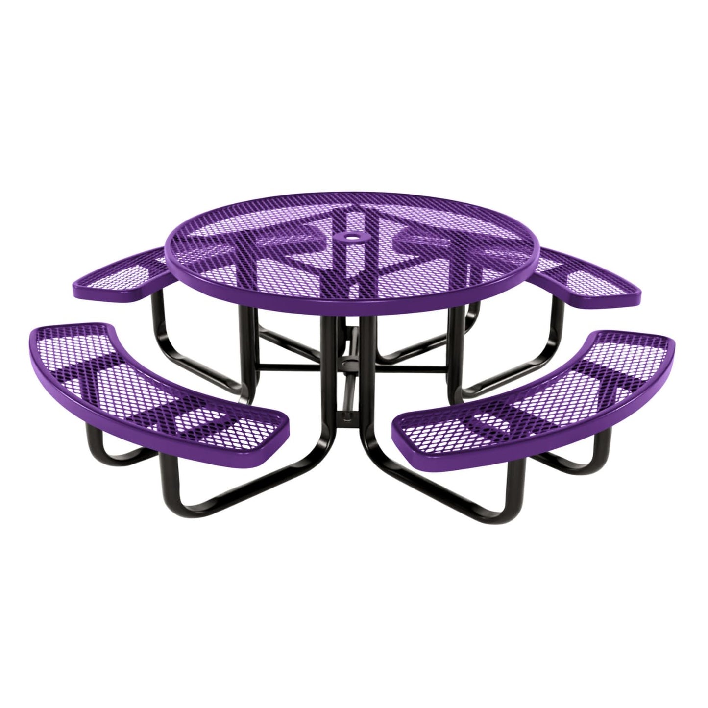 Table de pique-nique d'extérieur portable et robuste avec trou pour parasol, mobilier d'extérieur en métal déployé de qualité commerciale, fabriqué en Amérique (plateau rond de 46 po, bleu clair) 