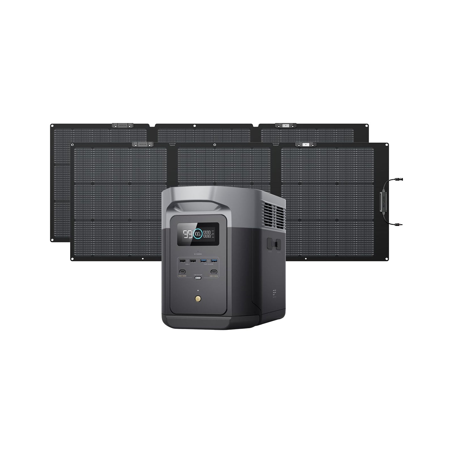 Générateur solaire EF ECOFLOW DELTA 2 Max 2048Wh avec panneau solaire 400W, batterie LFP, centrale électrique portable jusqu'à 3400W de sortie CA, charge rapide 0-80% en 43 minutes, générateur solaire pour camping, camping-car 