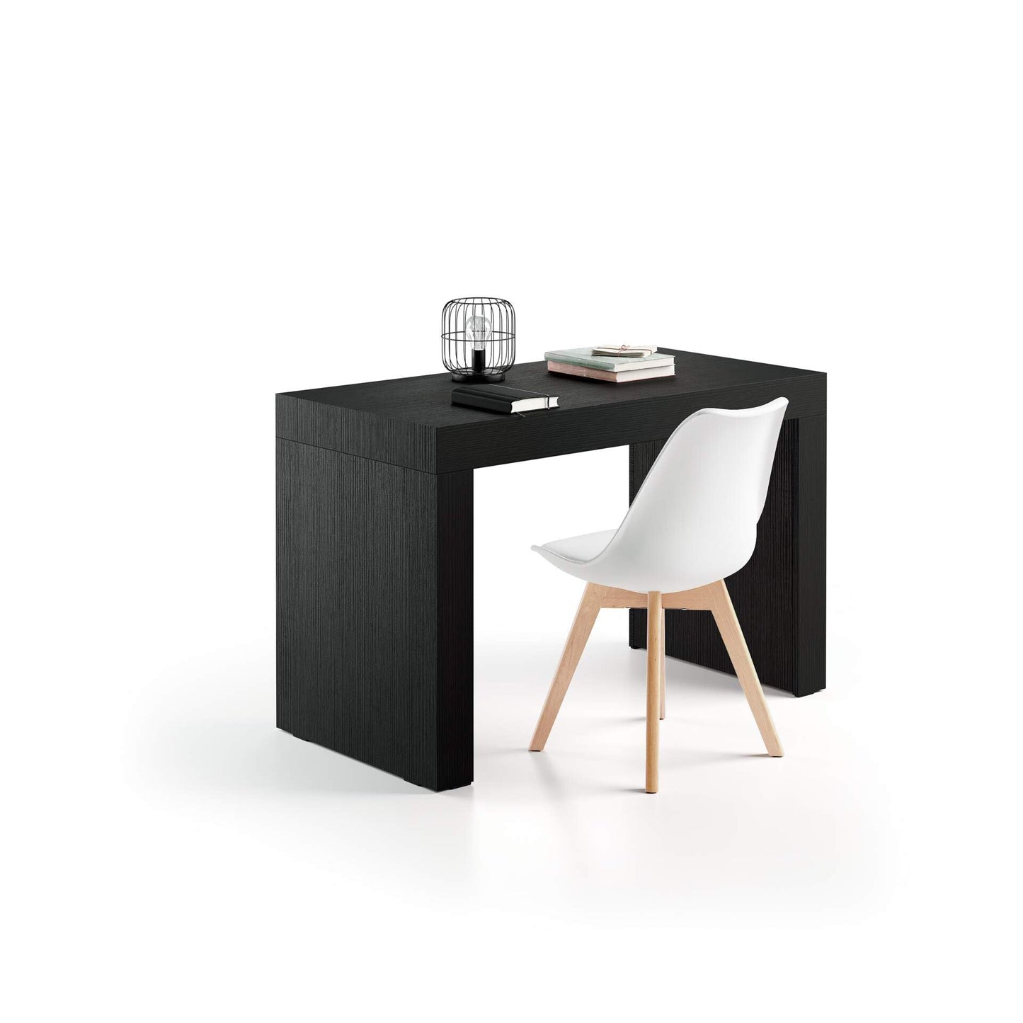 Mobili Fiver, Bureau Evolution 70,9 x 23,6 po, Frêne noir avec un pied, finition stratifiée, bureau moderne, bureau d'écriture et d'étude pour chambre à coucher, bureau, meubles italiens 