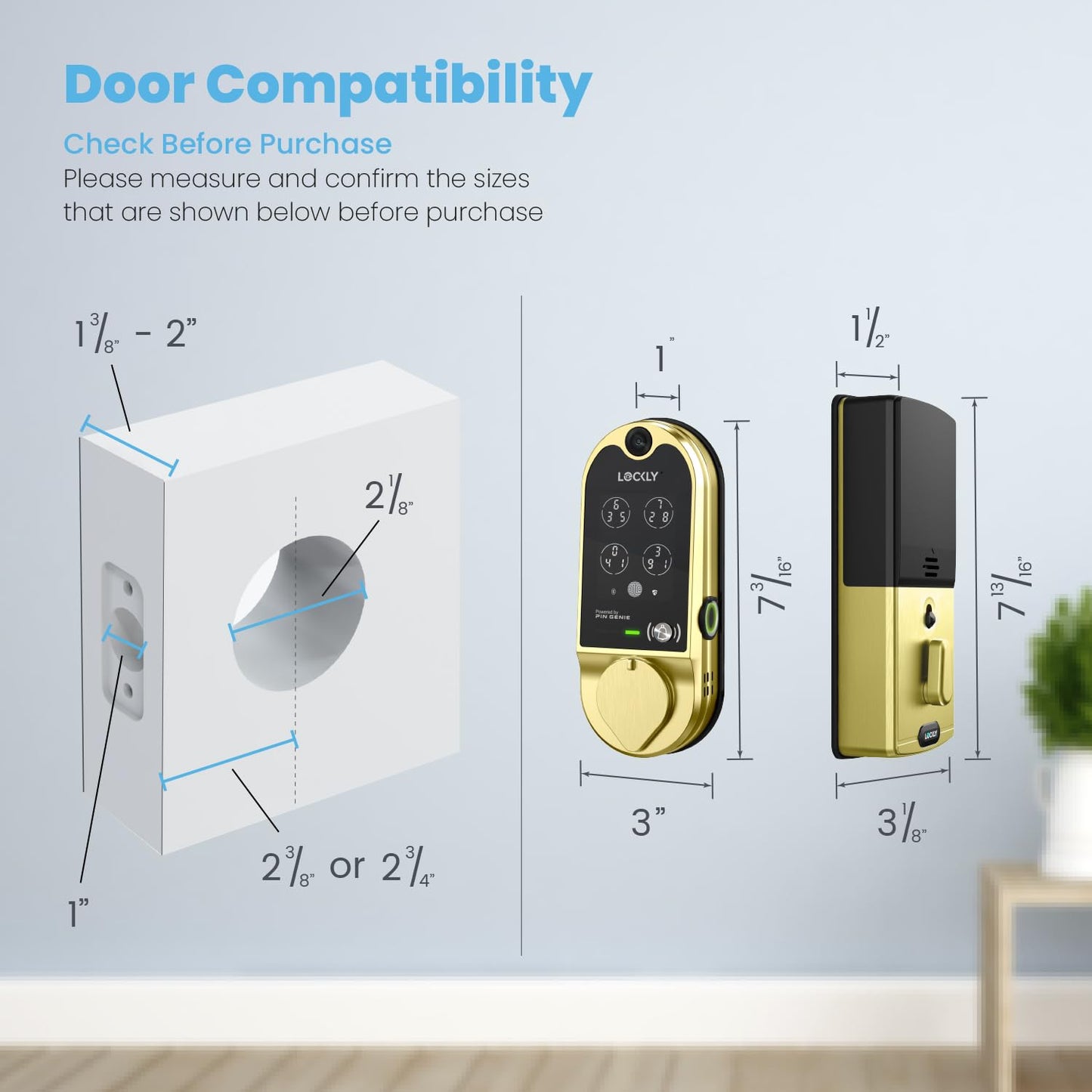 Serrure intelligente Lockly Vision, sonnette vidéo HD, serrures intelligentes pour porte d'entrée, serrure de porte à empreinte digitale, clavier à écran tactile, contrôle par application, sans frais mensuels, verrouillage automatique - Nickel satiné 