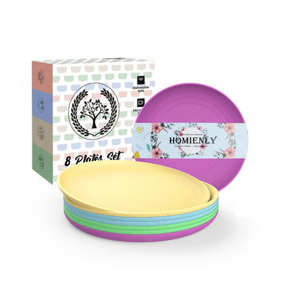 Homienly Wheat Straw Dinner Plates – Unbreakable set of 8
