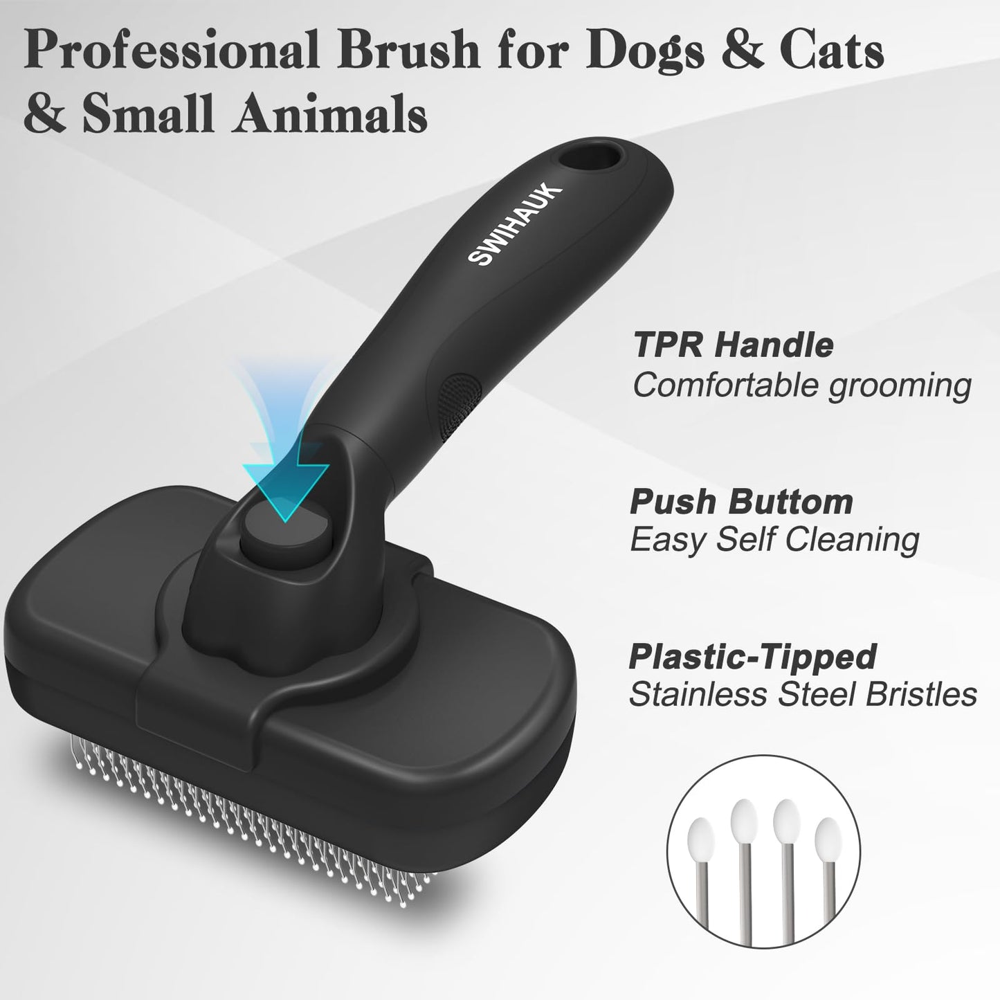 Swihauk Self Cleaning Slicker Brush - Skin Friendly for Dogs & Cats, Deshedding Grooming Tool for Shedding Hair, Puppy Brush for Haired Pets