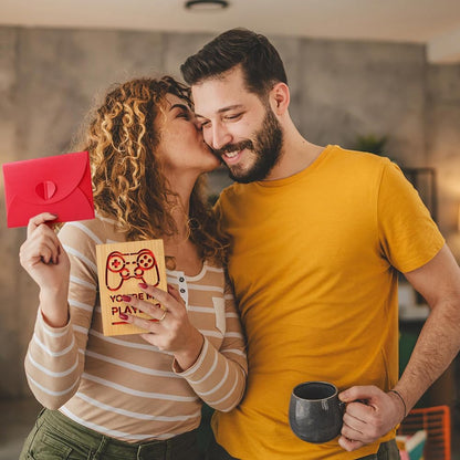 Wooden Valentines Day Card for Her Him, Romantic Wood Happy Valentines Day Gifts for Husband Wife Girlfriend Boyfriend, Wooden Valentine Greeting Card