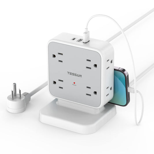 Surge Protector Flat Extension Cord Flat Plug Power Strip, 8 AC Outlets, 3 USB Charger(1 USB C Port) 3-Sided Outlet Extender, 5 Ft, 900 Joules Protection