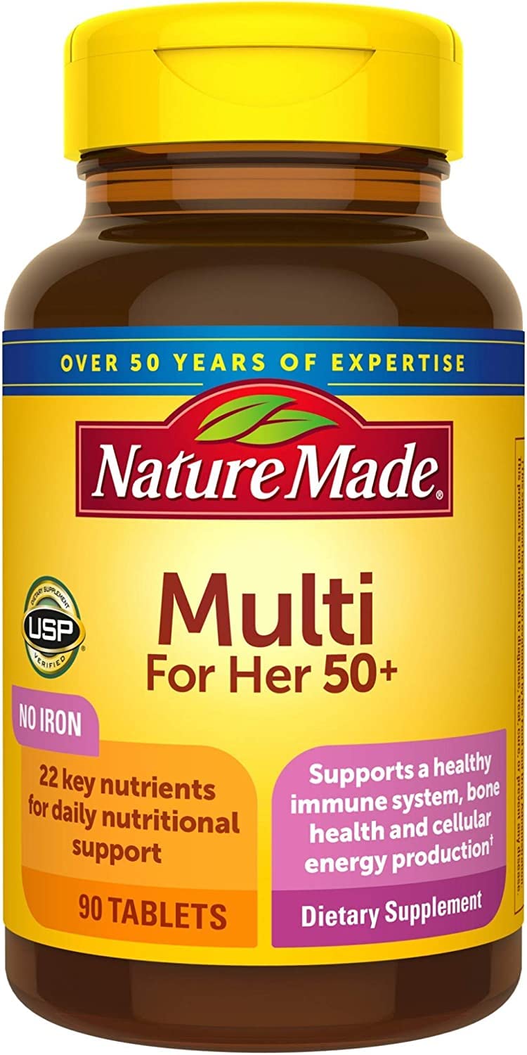 Nature Made Multivitamines pour femmes de 50 ans et plus sans fer, multivitamines pour femmes pour un soutien nutritionnel quotidien, multivitamines pour femmes, 90 comprimés, approvisionnement pour 90 jours 