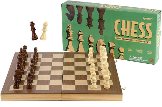 Regal Games Wooden Chess Sets for Adults with Folding Chess Board (15 x 15) & Wood Chess Pieces | Travel & Portable Table Games for Fun Family Game Night