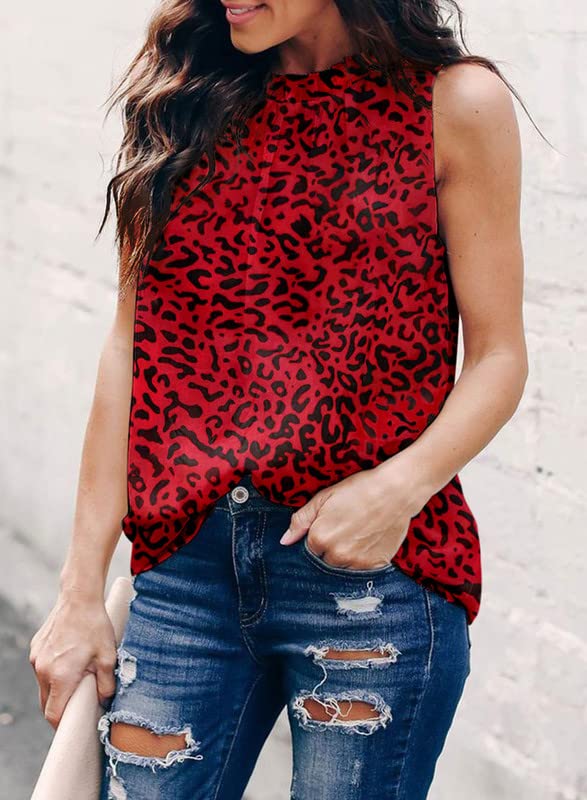 Dokotoo Womens Casual Sleeveless Shirts Halter Neck Leopard Print Tank Top and Blouses