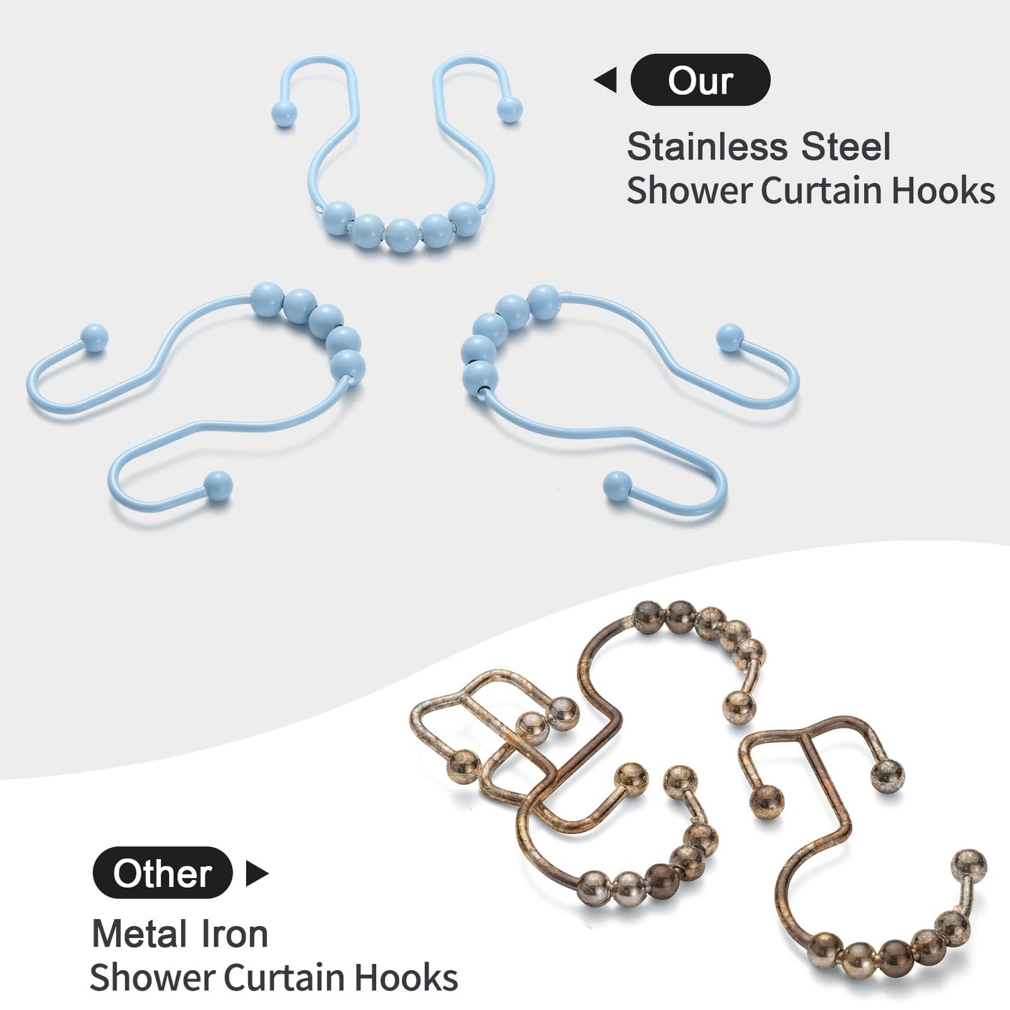 Goowin Shower Curtain Hooks, 12 Pcs Shower Curtain Rings, Stainless Steel Bronze Shower Curtain Hooks Rings Rust Proof, Balance Sliding Anti-Drop Double Shower Hooks for Shower Curtain Rod (Bronze)