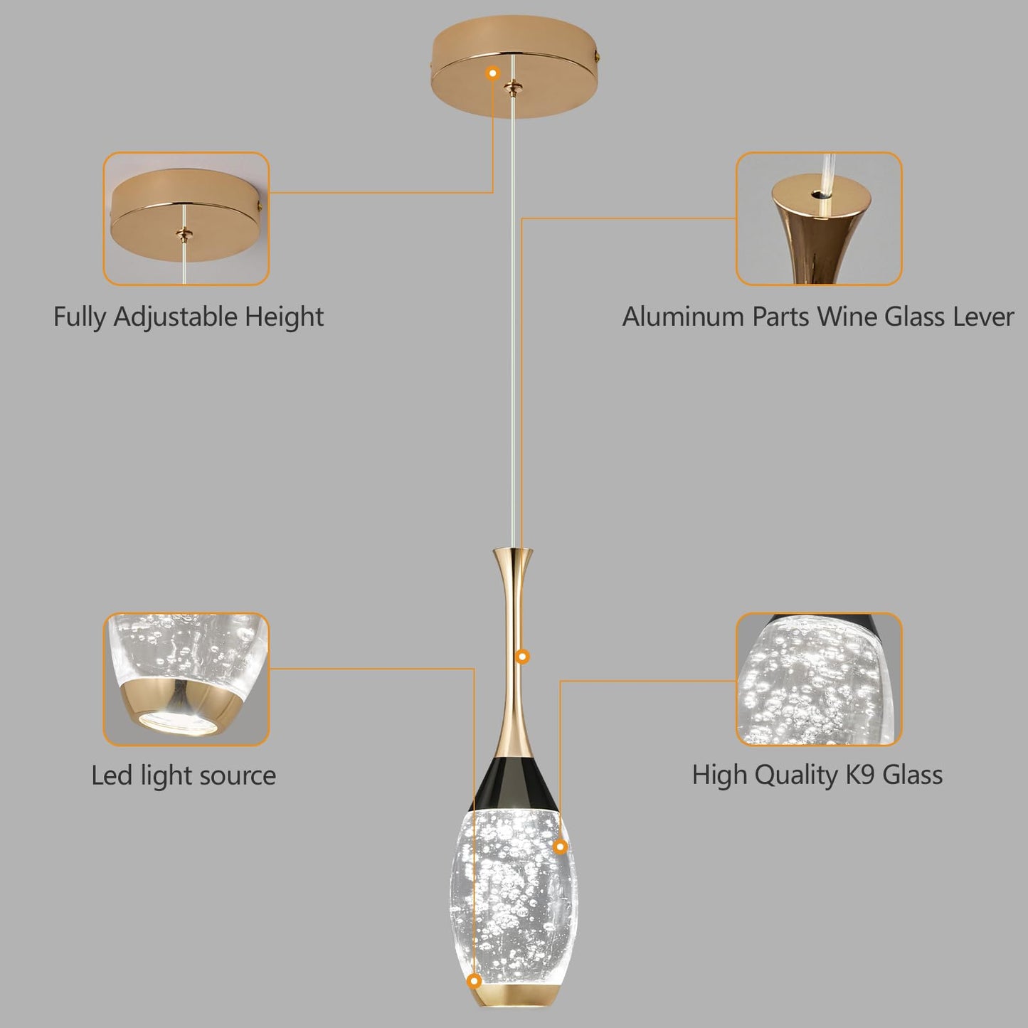 Modern Black Gold Pendant Light Dimmable LED Ceiling Light Fixtures Mini Teardrop Crystal Pendant Lighting for Kitchen Island Bedroom Hallway Entryway (3-Pack)