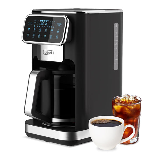 Gevi programmierbare Filterkaffeemaschine für 12 Tassen mit Touchscreen, schnelles und starkes Brühen, automatische Abschaltung, 4-Stunden-Warmhalteplatte, Eiskaffee-Option, Tropfschutzsystem, Permanentfilter 