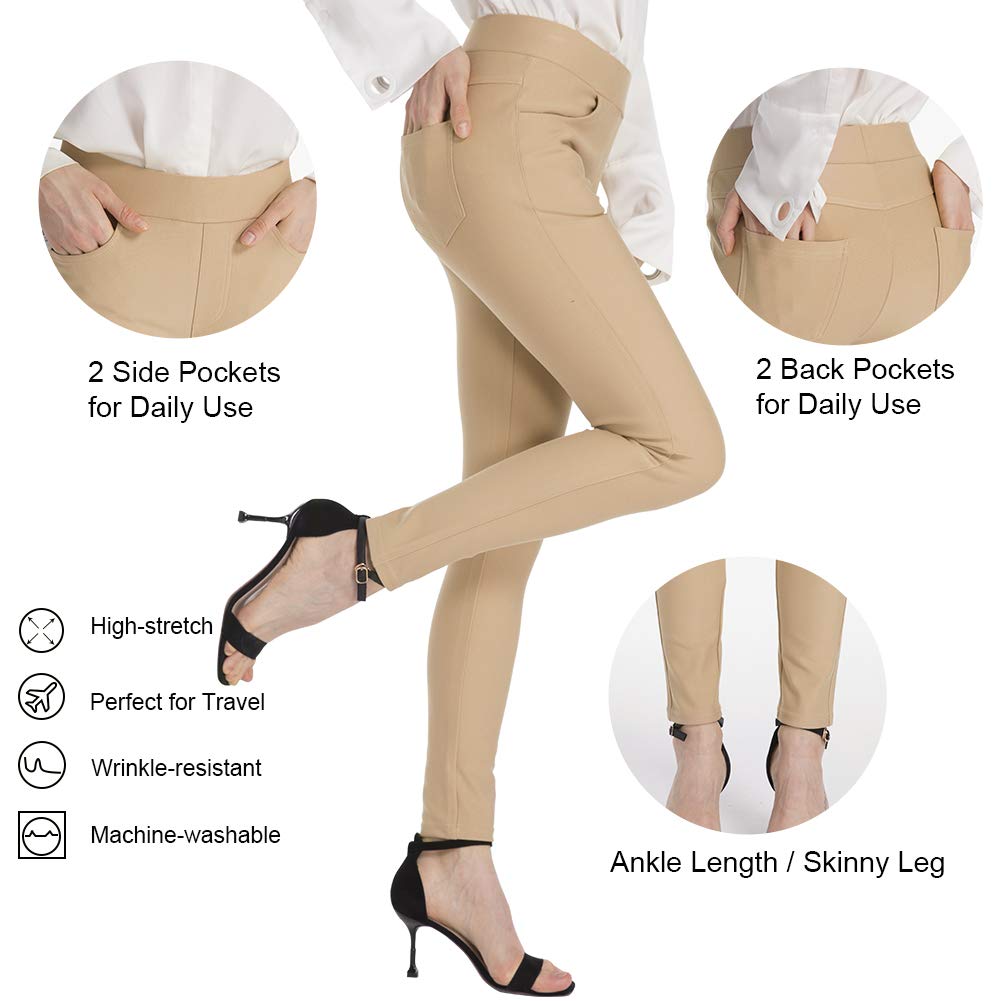 Ginasy Dress Pants for Women Business Casual Stretch Pull On Work Office Dressy Leggings Skinny Trousers with Pockets