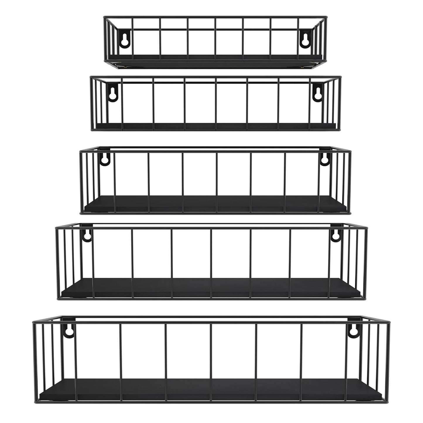 Floating Shelves Wall Mounted Set of 5, Hanging Wall Shelf with Rail for Bathroom, Bedroom, Living Room, Kitchen