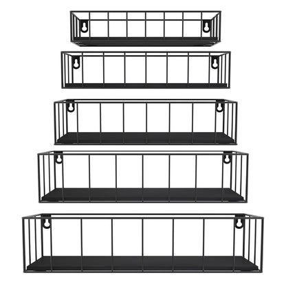 Floating Shelves Wall Mounted Set of 5, Hanging Wall Shelf with Rail for Bathroom, Bedroom, Living Room, Kitchen