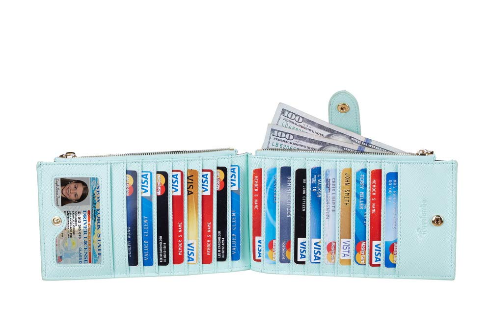 Travelambo RFID Wallet Women Large Size Bifold Multi Card Wallet Case with Zipper Pocke Credit Card Holder for Women