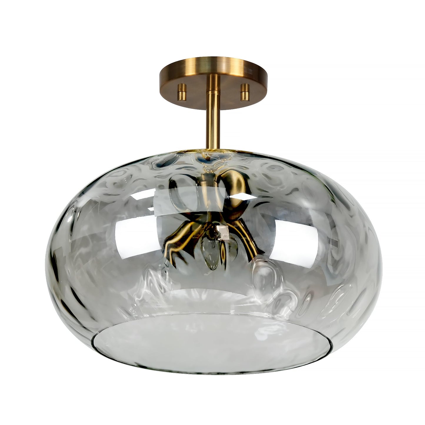 Halbbündige Deckenleuchte aus Messing und Gold, großer Lampenschirm aus gehämmertem Glas, moderne Deckenleuchte, 35,6 cm, Kunst-Lampenschirm für Flur, Foyer, Schlafzimmer (Buntglasschirm, 35,6 cm) 