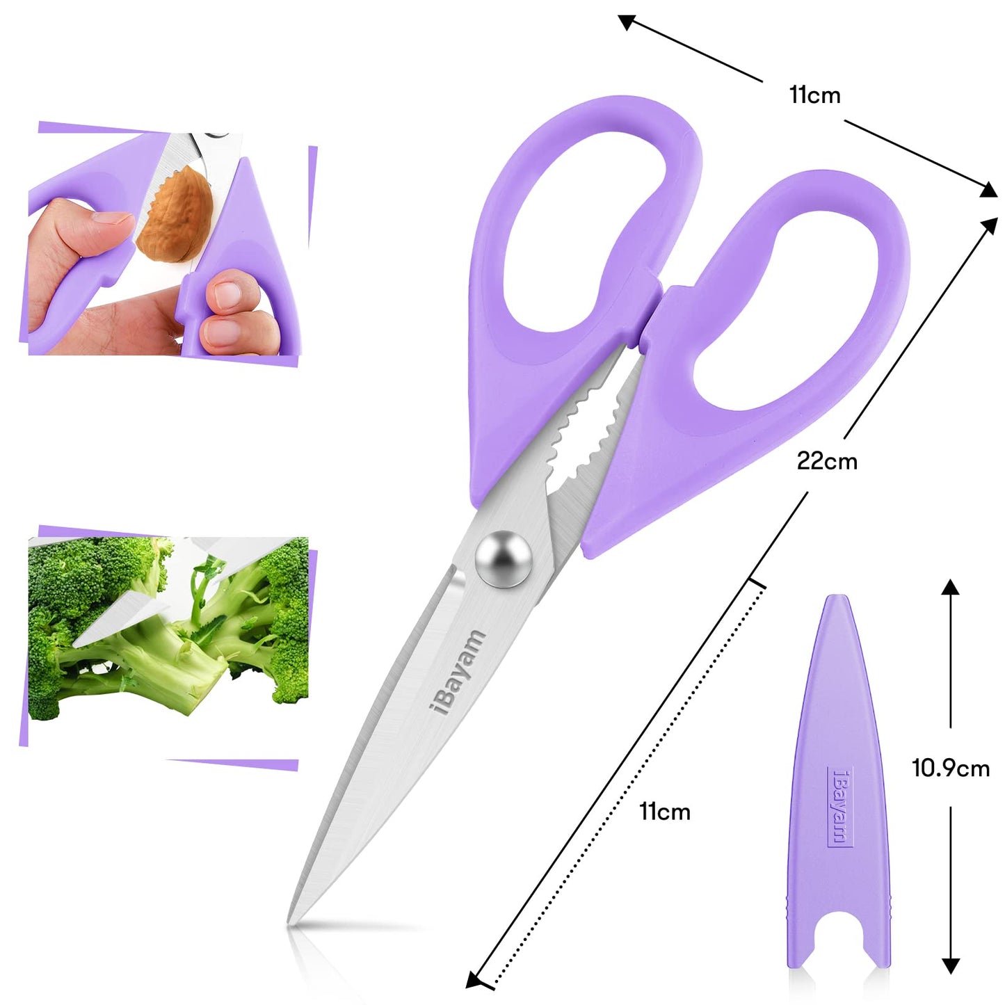 iBayam Kitchen Scissors All Purpose Heavy Duty, Kitchen Cooking Utensils Set, Cooking Gadgets Meat Poultry Shear Dishwasher Safe Food Cooking Scissors Stainless Steel Utility Scissors, Kitchen Gifts